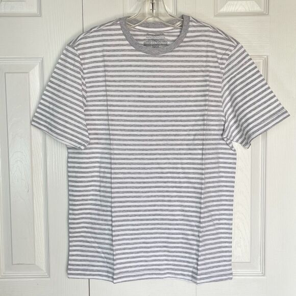 New Men T Shirt XS Stripes Crewneck Tee Gray Short Sleeve - Picture 4 of 9